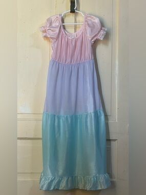 Vintage 1970s Wundies Tiered Rainbow Nightgown | Girls Pastel Pink Lavender Blue